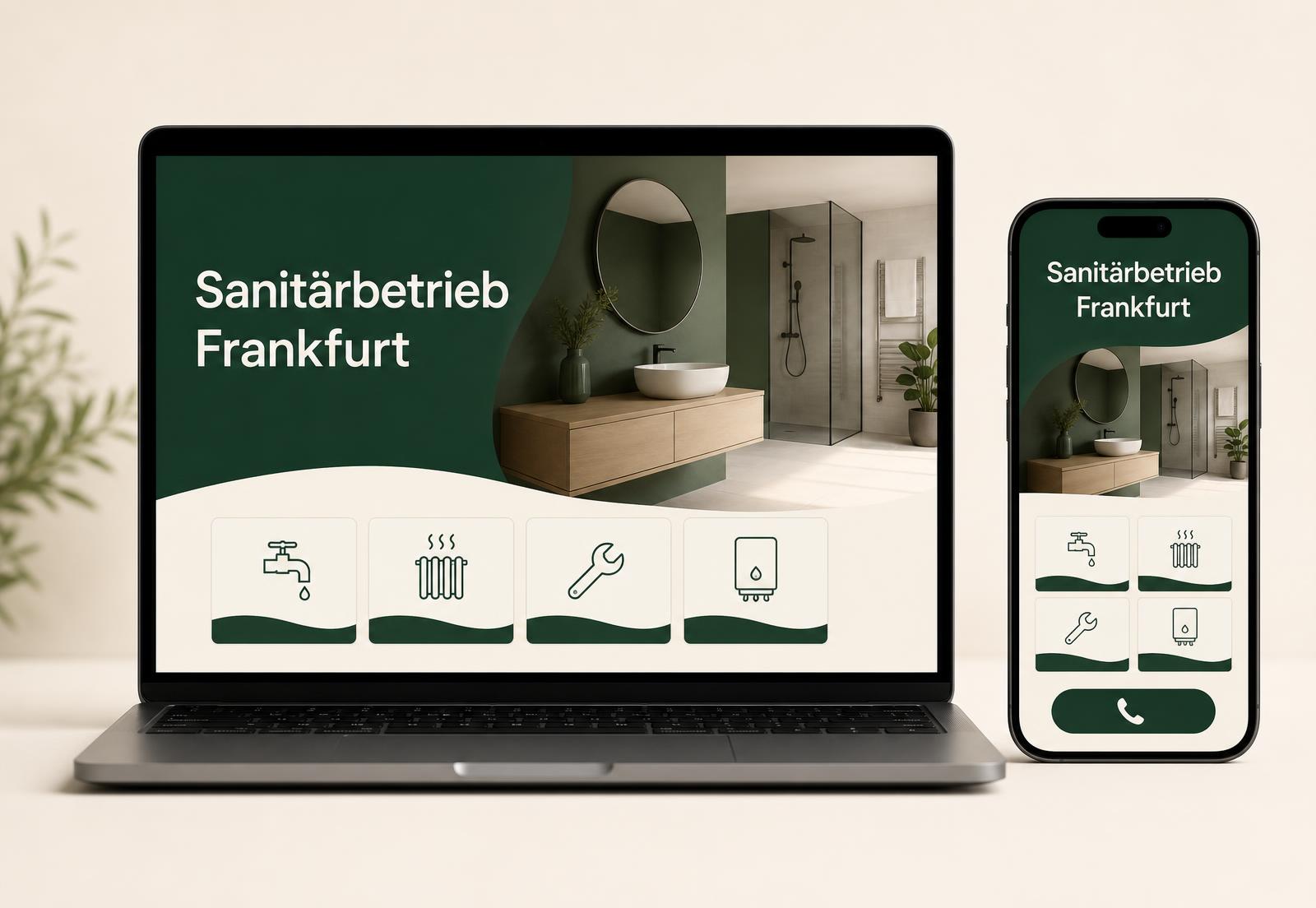 Desktop- und Mobile-Mockup eines Website-Konzepts für einen Sanitär- und Heizungsbetrieb